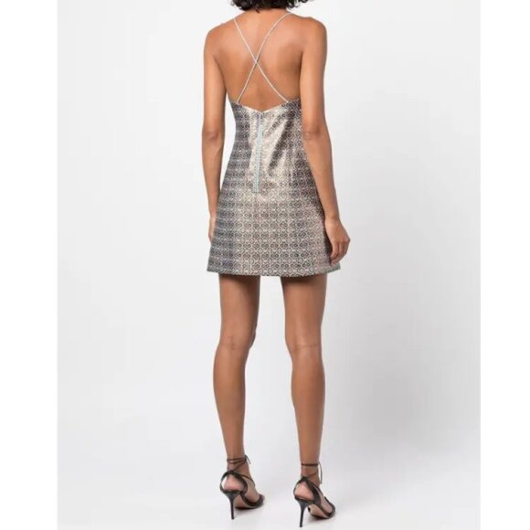 Alice + Olivia 'Tayla' Metallic-Jacquard Mini-Dress, Waterfall Multi - Picture 3 of 4